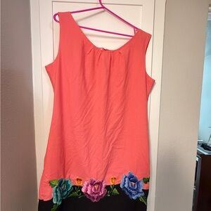 Floral Embroidered High Low Dress - Pink